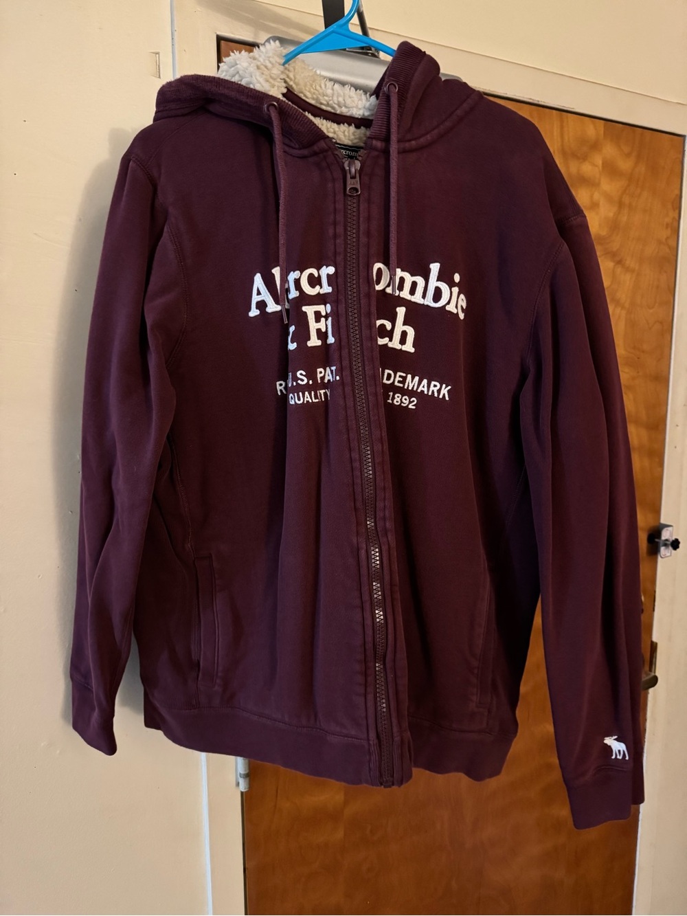 Abercrombie & Fitch Burgundy Sherpa-Lined Zip Hoodie